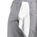 Uncommon Chef women's black and white houndstooth chef pants with a towel in the pocket.