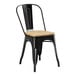 A Lancaster Table & Seating black metal chair with a natural wood seat.