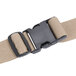 A beige Cambro Camdolly strap with a black buckle.