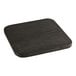 A Lancaster Table & Seating backless counter height stool with a black wood seat at a black square wood table in a bar.