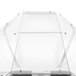 A clear plastic and metal buffet sneeze guard for a table.