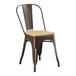 A brown metal Lancaster Table & Seating cafe chair with a wooden seat.