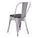 A Lancaster Table & Seating gray metal chair with a black seat.