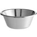 A close-up of a silver Linden Sweden stainless steel mixing bowl.