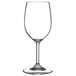 A close-up of a clear Carlisle plastic wine glass.