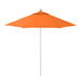 An orange California Umbrella with a Sunbrella Tuscan canopy and white pole.
