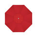 A top view of a red California Umbrella with a silver button and a Sunbrella Jockey Red canopy.