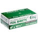 A box of 3000 green striped Choice interfolded aluminum foil sheets.