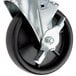 A black Polypropylene swivel caster wheel with a metal stem.