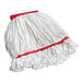 A white mop head with a red stripe.