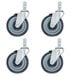 A group of 5" Polyurethane Swivel Stem casters with black and grey wheels.
