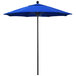 A blue California Umbrella on a black pole.