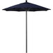 A California Umbrella with navy blue Sunbrella fabric on a black metal pole.