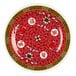 A white melamine plate with a red Longevity pattern and Chinese characters.