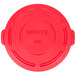 A red Rubbermaid Brute lid with handles.