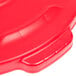 A Rubbermaid red plastic lid with a handle.