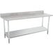 An Advance Tabco stainless steel work table with undershelf and backsplash.