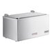 A stainless steel double cone dip warmer with a hinged lid and caution-hot label.