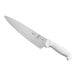 A Mercer Culinary Ultimate White chef knife with a white handle.
