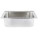 A stainless steel water pan for a chafer with a square bottom.