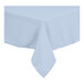 A light blue square tablecloth with a white hem.