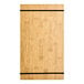 An American Metalcraft bamboo wood menu holder with black rubber bands.