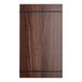 An American Metalcraft espresso wood menu holder with rubberbands on a wood grain surface.
