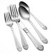 A close-up of a Oneida New York silverware set with a spoon and fork.