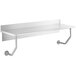 A white rectangular stainless steel shelf with a backsplash and metal bars.