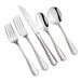 An Acopa Edgeworth stainless steel flatware set with a fork, knife and spoon.