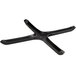 A black metal cross table base with four legs and four holes.