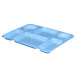 A sky blue MFG Tray rectangle with six compartments.