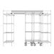 A close-up of a Metro Top-Track shelving unit with metal shelves.