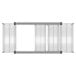 A top view of a Metro Super Erecta chrome top-track kit with black handles on rectangular panels.