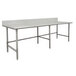 A Advance Tabco stainless steel work table with an open base.