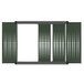 A close-up of a green metal grid with black metal bars.
