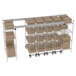 A Metro chrome top-track shelf with boxes on it.
