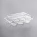 A Choice clear plastic container with a low dome lid for 6 cupcakes.