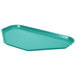 A mint green trapezoid fiberglass cafeteria tray.