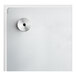 A Quartet white frameless glass dry erase board with a silver mounting hole.