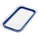 a clear plastic container with blue trim