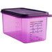 An Araven purple polypropylene food pan with airtight lid.