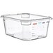 An Araven clear plastic food pan with a clear lid.