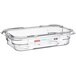 An Araven clear plastic food pan on a counter.