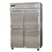 a blurry image of a silver refrigerator