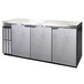 A stainless steel Continental Back Bar Refrigerator with three doors.