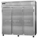 A large stainless steel Continental Refrigerator with three solid doors.