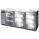 A Continental Refrigerator stainless steel back bar refrigerator with three glass doors.