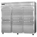 A large stainless steel Continental Reach-In Refrigerator with three open half doors.