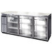 A stainless steel Continental Back Bar Refrigerator with three glass doors.